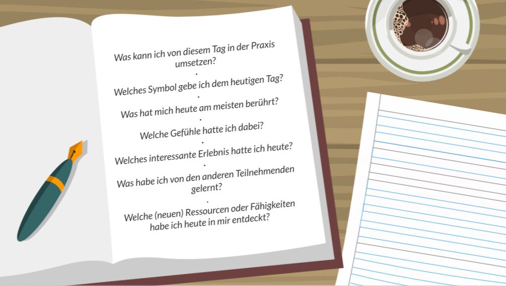 Das Bild zeigt ein aufgeschlagenes Transferbuch, in dem verschiedene Fragen aufgelistet sind.