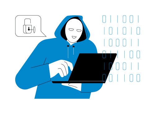 Die Illustration zeigt eine anonyme Person, die sich Zugang zu einem Online-Raum verschafft.
