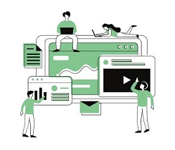 Das Bild zeigt die Teilnehmenden eines Webdesignkurses an einem Bildschirm.