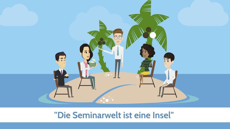 Das Bild zeigt Sebastian Seidel und seine Seminarteilnehmenden auf einer Insel.
