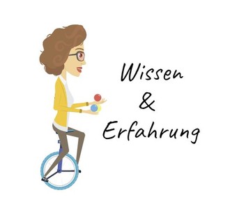 Das Bild zeigt eine jonglierende Dozentin. Es steht für die Anforderungen an Beratende: Wissen & Erfahrung.